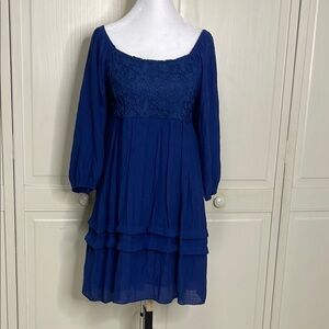 J.Gee Women’s Navy Off The Shoulder Baby Doll Crochet Lace Shirt Dress Sz PM